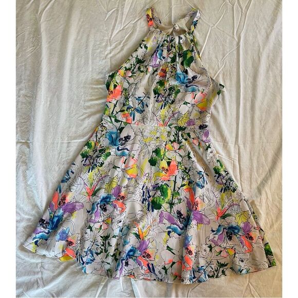 Express Floral Halter Dress | Watercolor Print, A Line Fit & Flare | Size 8 - Picture 9 of 12
